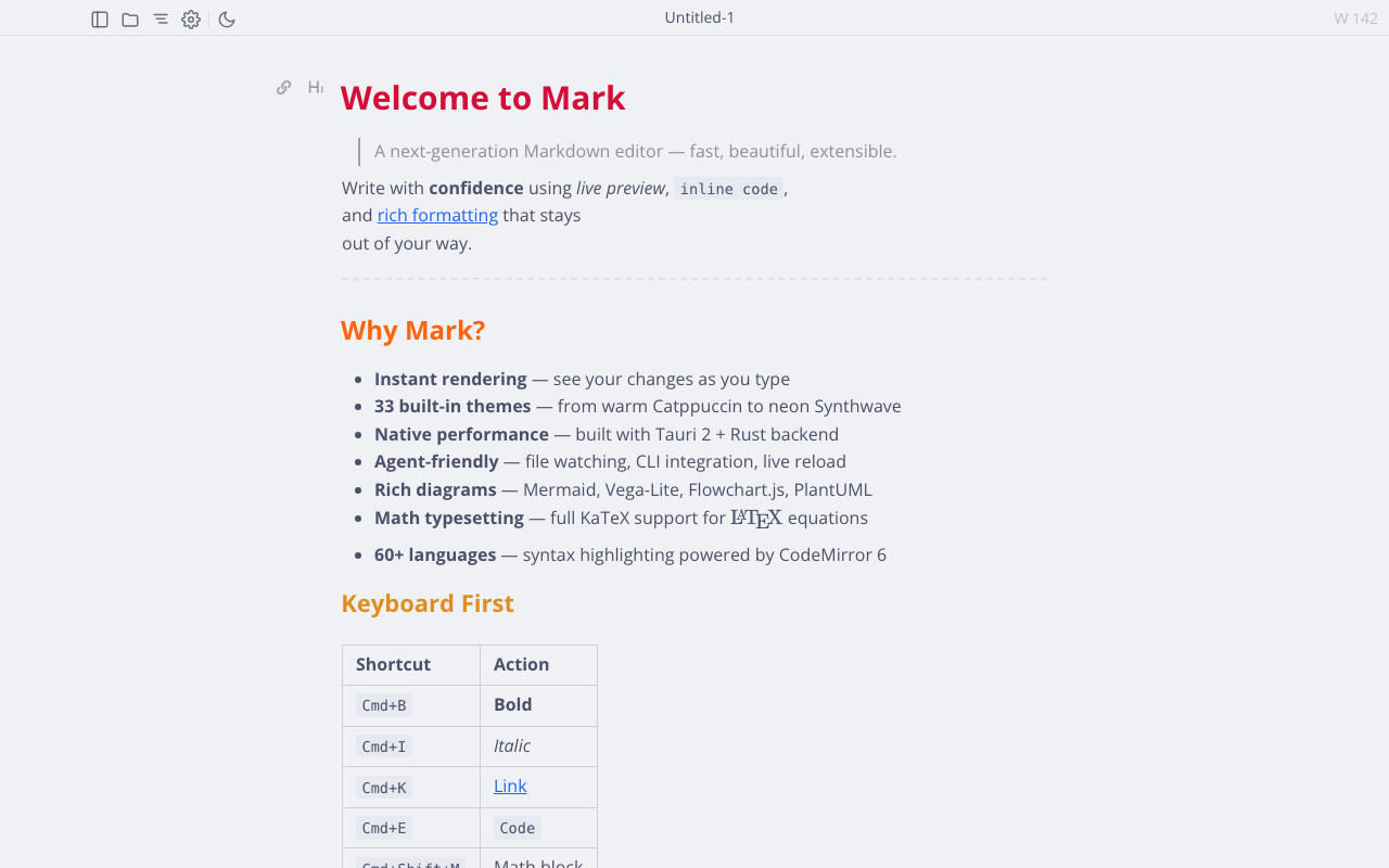 Mark showing a formatted document with headings, emphasis, lists and a quote